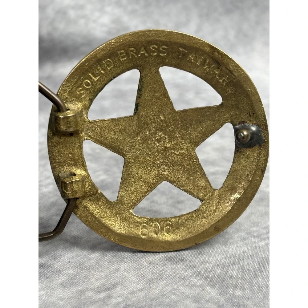 Vintage Deputy U.S. Marshall Star Belt Buckle w/ Cowhide‎ Leather Belt 34/36